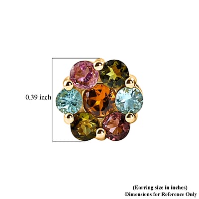 D'Joy Premium Multi-Tourmaline 2.10 ctw Color Blossom Stud Earrings in 18K Vermeil Yellow Gold Over Sterling Silver