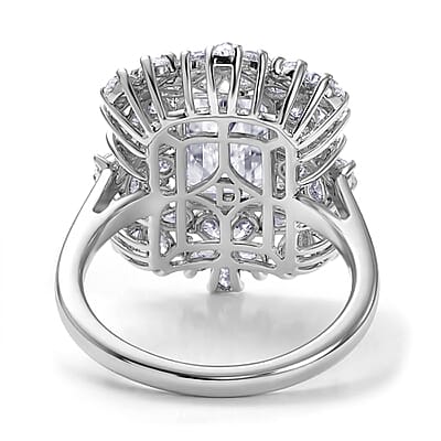 D'Joy Moissanite 5.35 ctw Plumeria Flower Ring in Rhodium Over Sterling Silver (Size 10.0)
