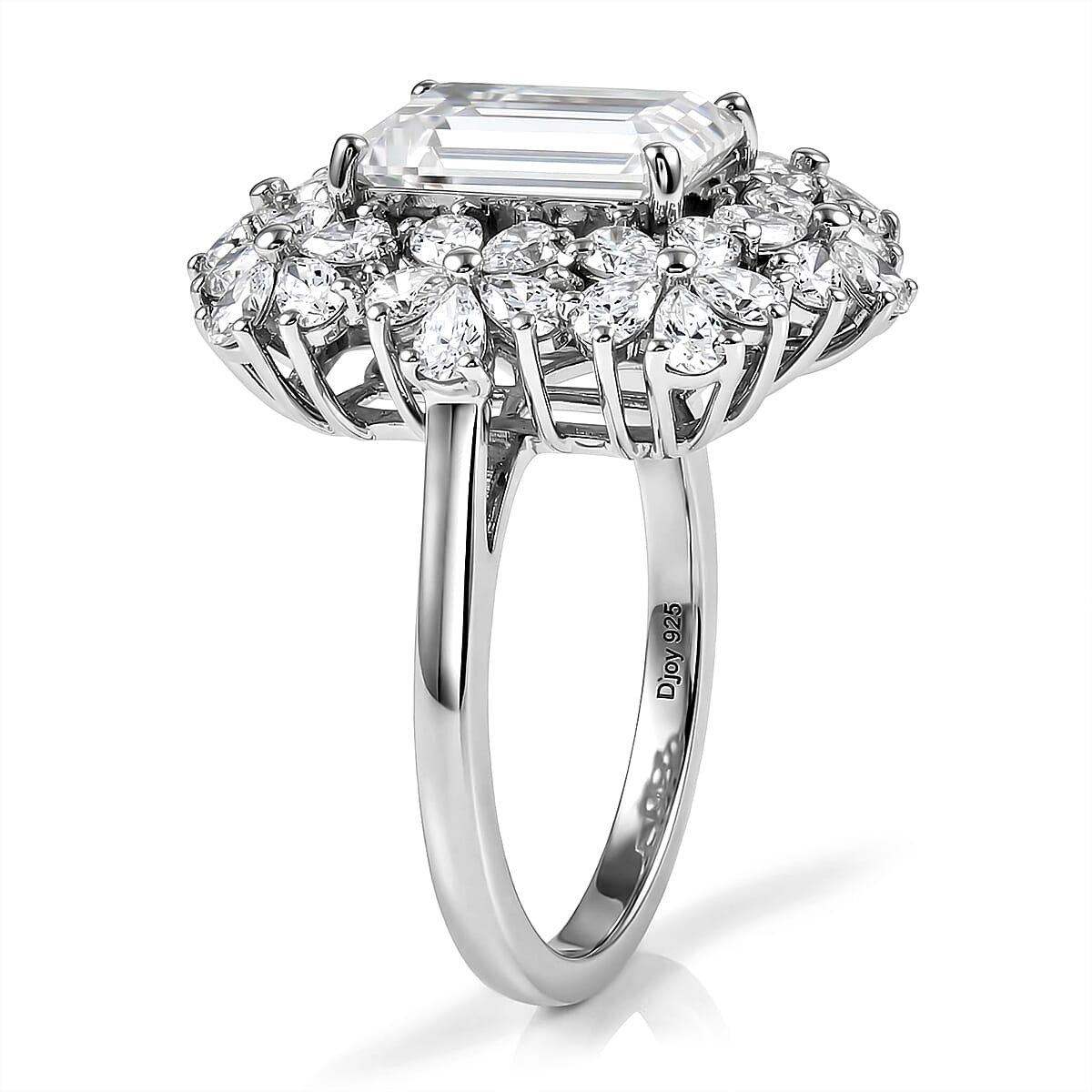 D'Joy Moissanite 5.35 ctw Plumeria Flower Ring in Rhodium Over Sterling Silver (Size 5.0)