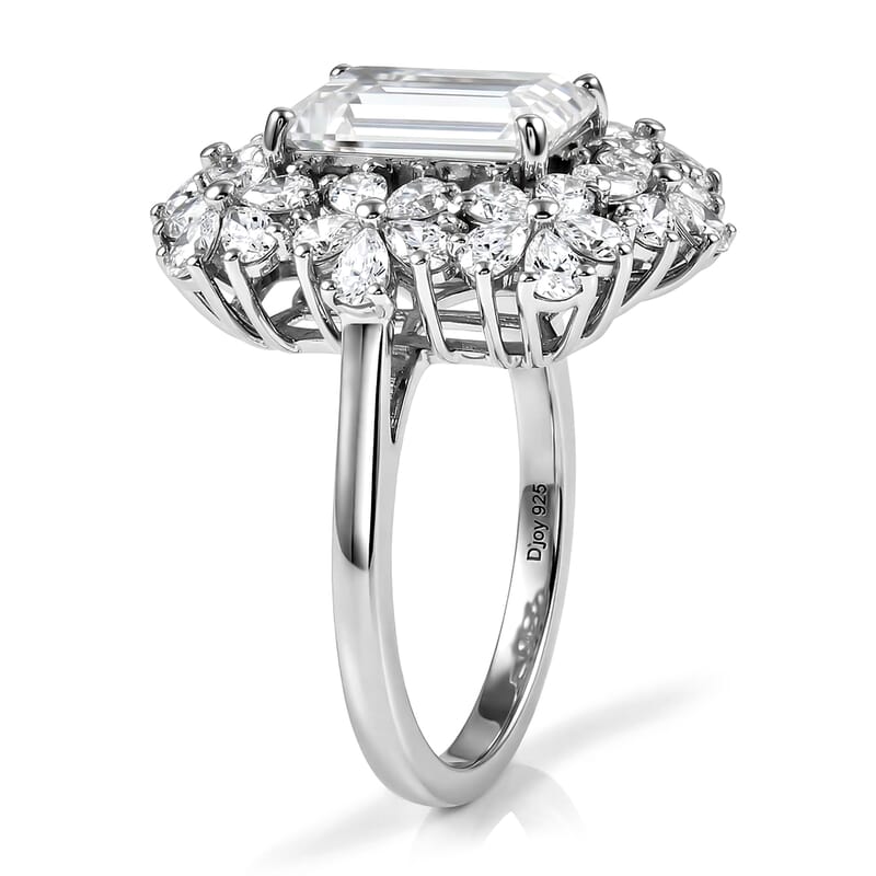 D'Joy Moissanite 5.35 ctw Plumeria Flower Ring in Rhodium Over Sterling Silver (Size 5.0)