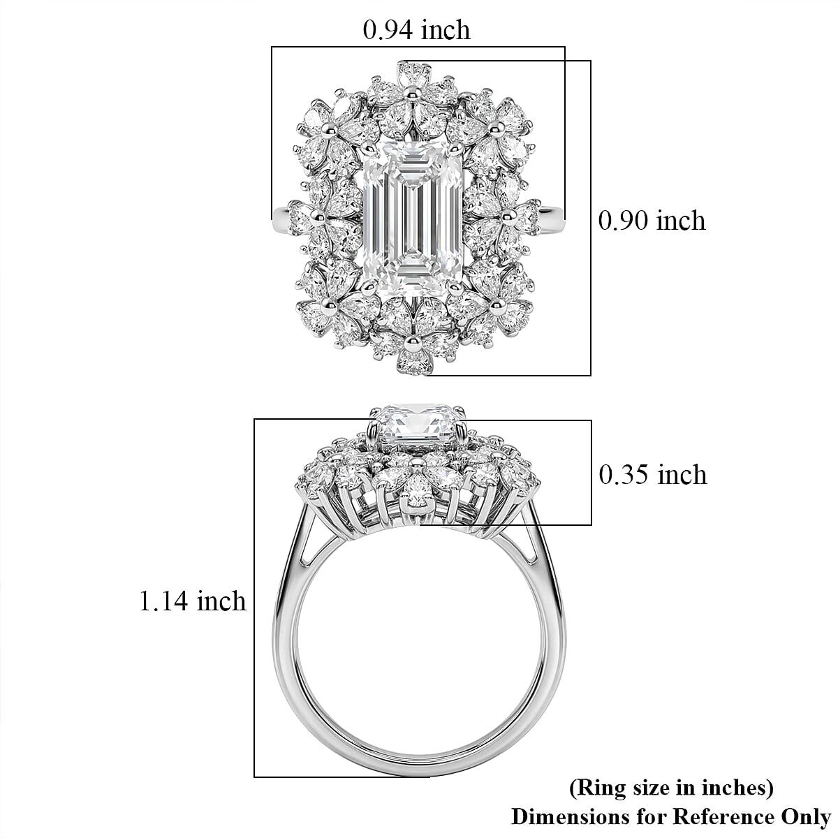 D'Joy Moissanite 5.35 ctw Plumeria Flower Ring in Rhodium Over Sterling Silver (Size 5.0)