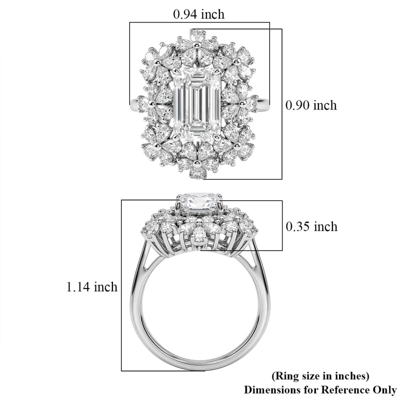 D'Joy Moissanite 5.35 ctw Plumeria Flower Ring in Rhodium Over Sterling Silver (Size 5.0)