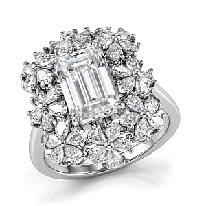 D'Joy Moissanite 5.35 ctw Plumeria Flower Ring in Rhodium Over Sterling Silver (Size 8.0)