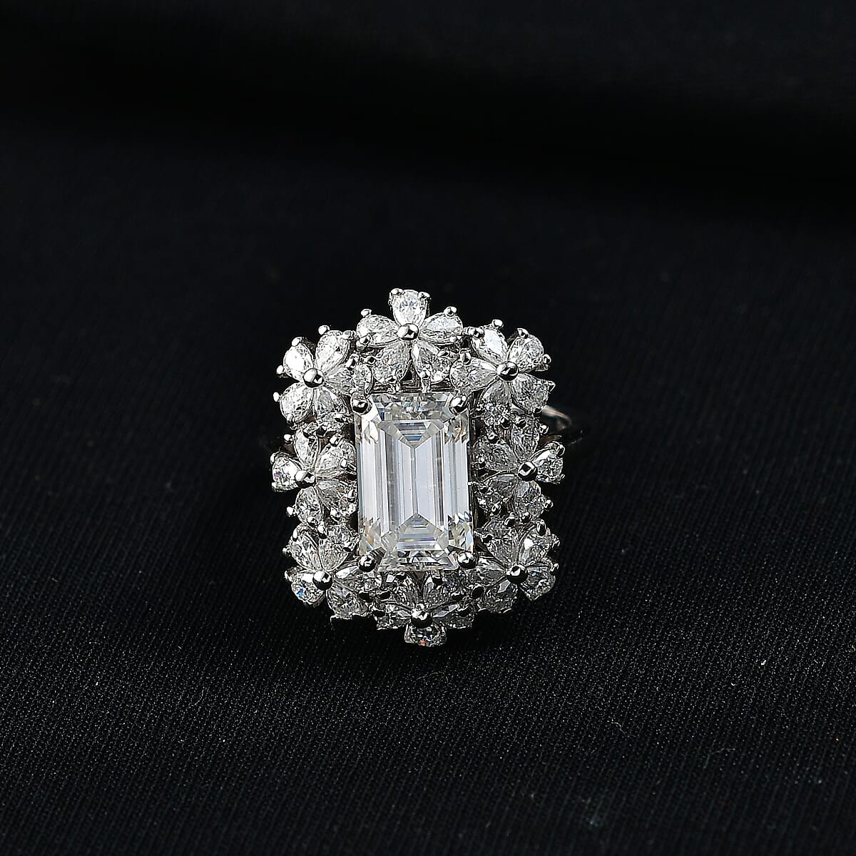 D'Joy Moissanite 5.35 ctw Plumeria Flower Ring in Rhodium Over Sterling Silver (Size 8.0) image number 1