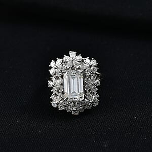 D'Joy Moissanite 5.35 ctw Plumeria Flower Ring in Rhodium Over Sterling Silver (Size 8.0)