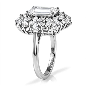 D'Joy Moissanite 5.35 ctw Plumeria Flower Ring in Rhodium Over Sterling Silver (Size 8.0)