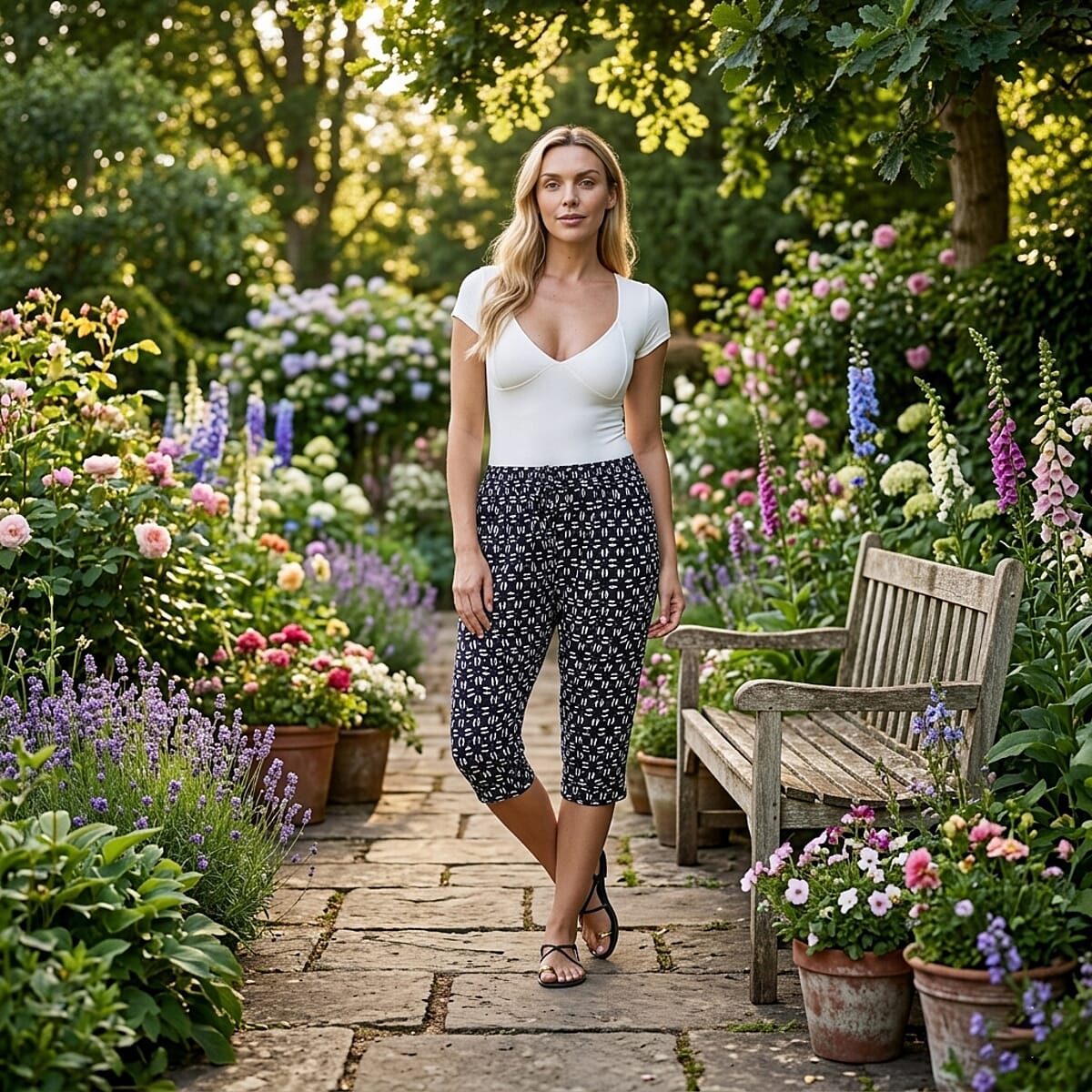 La Marey Black Woven Printed Jogger - One Size Plus image number 1