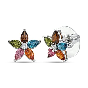 D'Joy Premium Multi Tourmaline and White Zircon 2.35 ctw Earrings in Rhodium Over Sterling Silver