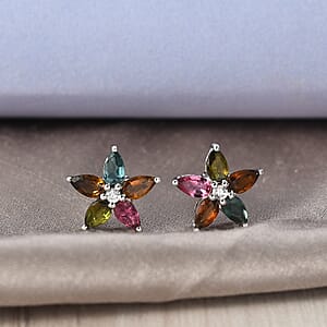 D'Joy Premium Multi Tourmaline and White Zircon 2.35 ctw Earrings in Rhodium Over Sterling Silver