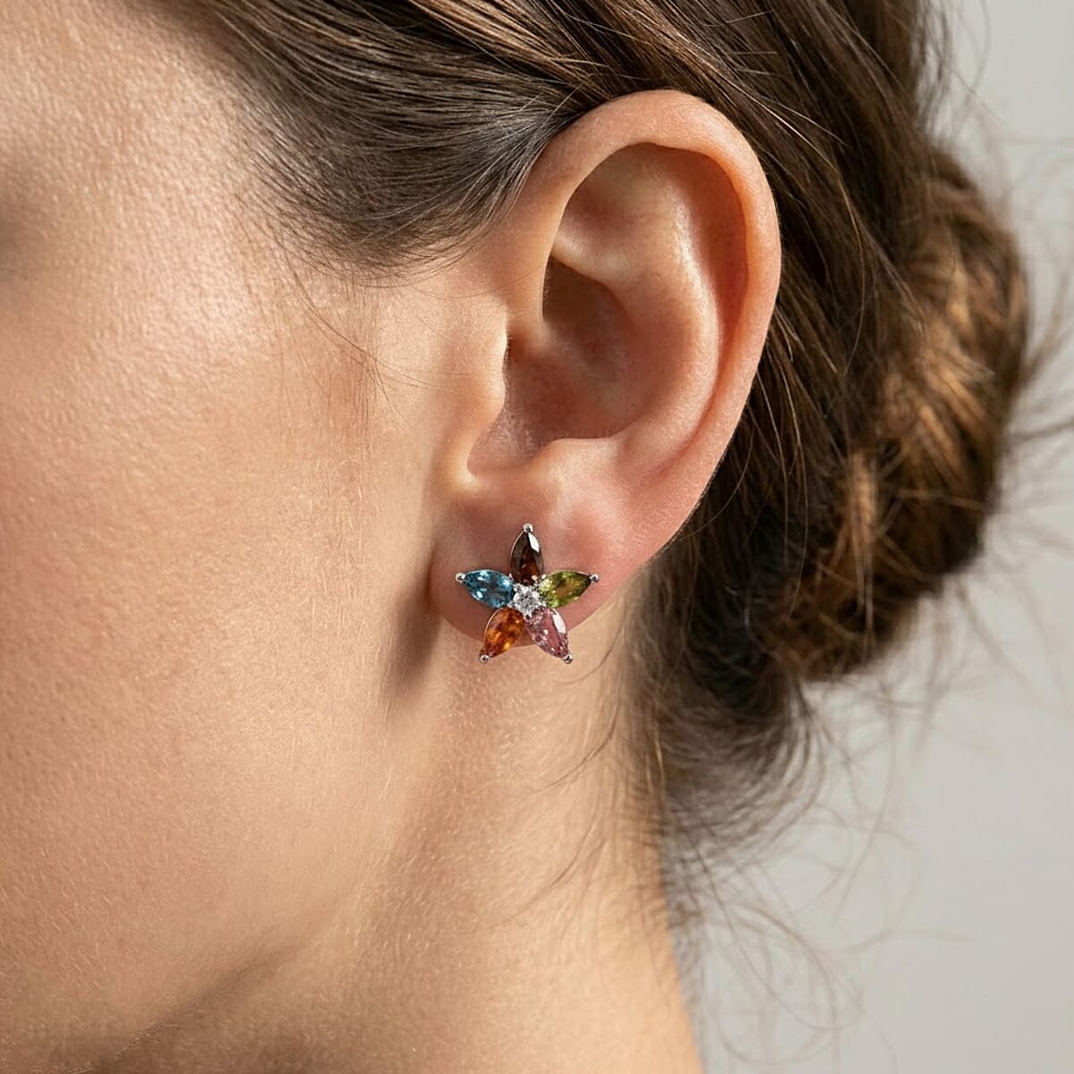 D'Joy Premium Multi Tourmaline and White Zircon 2.35 ctw Earrings in Rhodium Over Sterling Silver image number 2