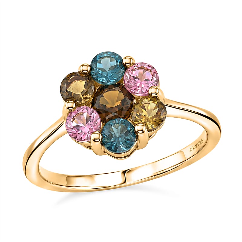 D'Joy Premium Multi Tourmaline 1.60 ctw Color Blossom Ring in 18K Vermeil Yellow Gold Over Sterling Silver (Size 10.0)