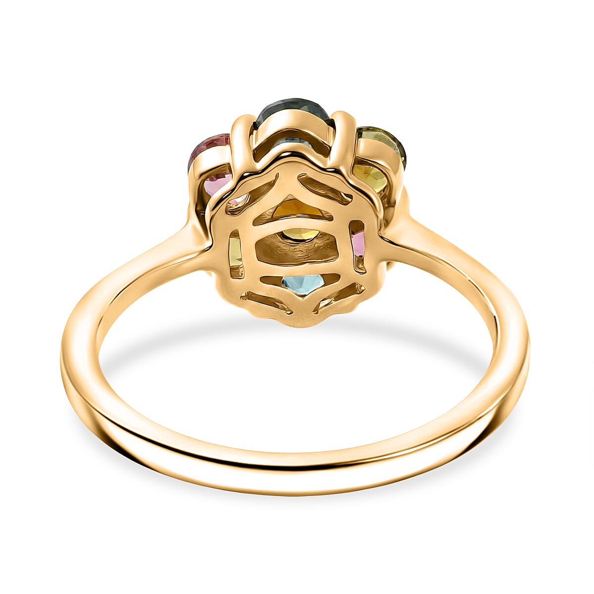 D'Joy Premium Multi Tourmaline 1.60 ctw Color Blossom Ring in 18K Vermeil Yellow Gold Over Sterling Silver (Size 10.0) (Del. In 8-10 Days)