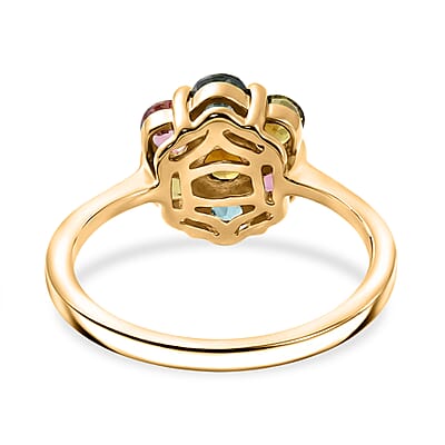 D'Joy Premium Multi Tourmaline 1.60 ctw Color Blossom Ring in 18K Vermeil Yellow Gold Over Sterling Silver (Size 10.0)