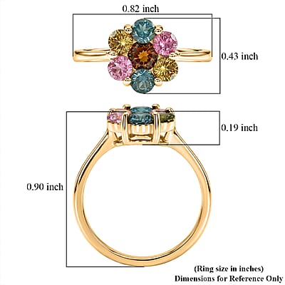 D'Joy Premium Multi Tourmaline 1.60 ctw Color Blossom Ring in 18K Vermeil Yellow Gold Over Sterling Silver (Size 10.0)