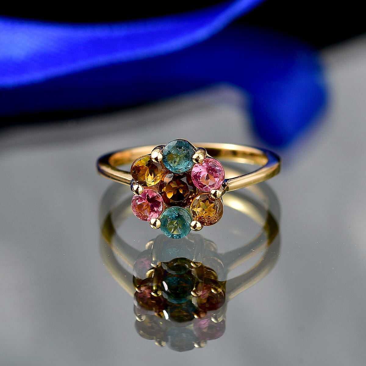 D'Joy Premium Multi Tourmaline Ring in 18K Vermeil YG Over Sterling Silver (Size 10.0) 1.60 ctw image number 1