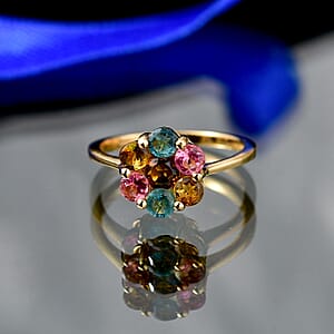 D'Joy Premium Multi Tourmaline 1.60 ctw Ring in 18K Vermeil Yellow Gold Over Sterling Silver (Size 7.0)