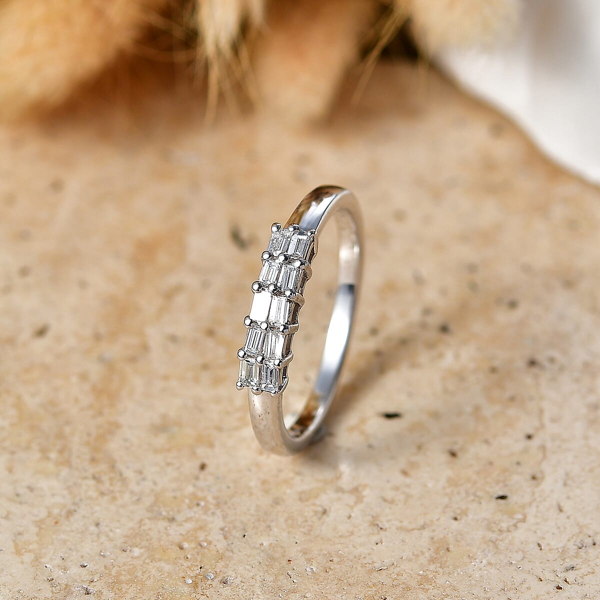 Luxuriant Lab Grown Diamond E-F VS 0.20 ctw Baguette Matrix Ring in Platinum Over Sterling Silver (Size 10.0) image number 1