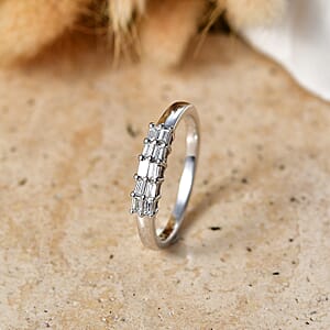 Luxuriant Lab Grown Diamond E-F VS 0.20 ctw Baguette Matrix Ring in Platinum Over Sterling Silver (Size 10.0)