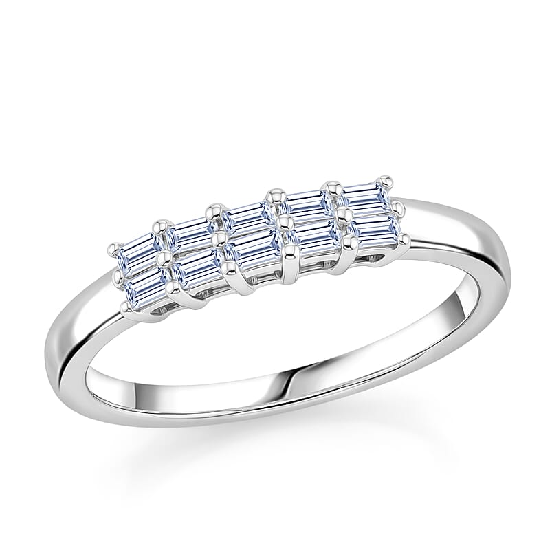 Luxuriant Lab Grown Diamond E-F VS 0.20 ctw Baguette Matrix Ring in Platinum Over Sterling Silver (Size 5.0)