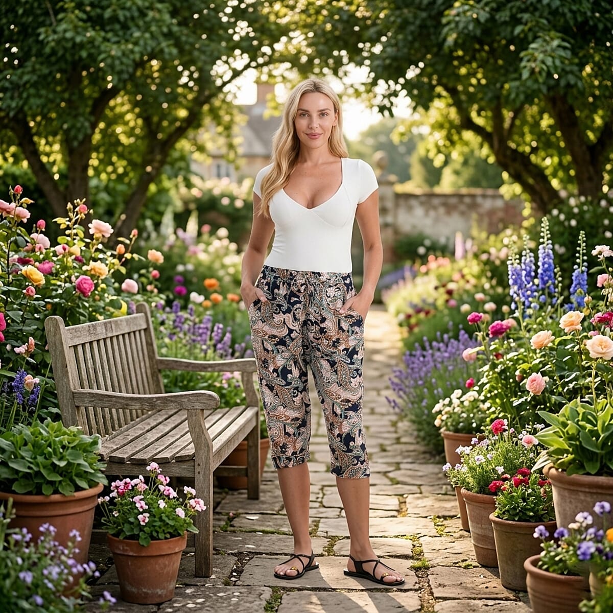 La Marey Navy Woven Printed Jogger - One Size Missy image number 1