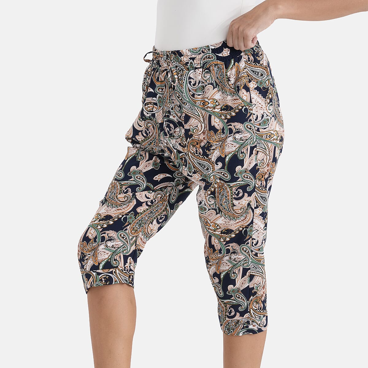 La Marey Navy Woven Printed Jogger - One Size Plus image number 4