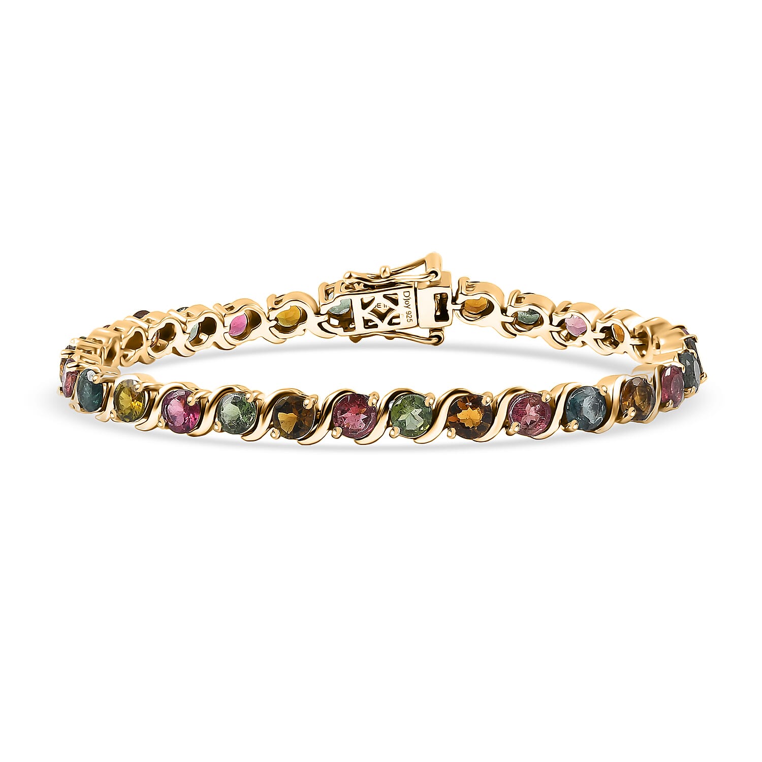 D'Joy Premium Multi-Tourmaline 7.85 ctw Spectrum Link Bracelet in 18K Vermeil Yellow Gold Over Sterling Silver (6.50 In)