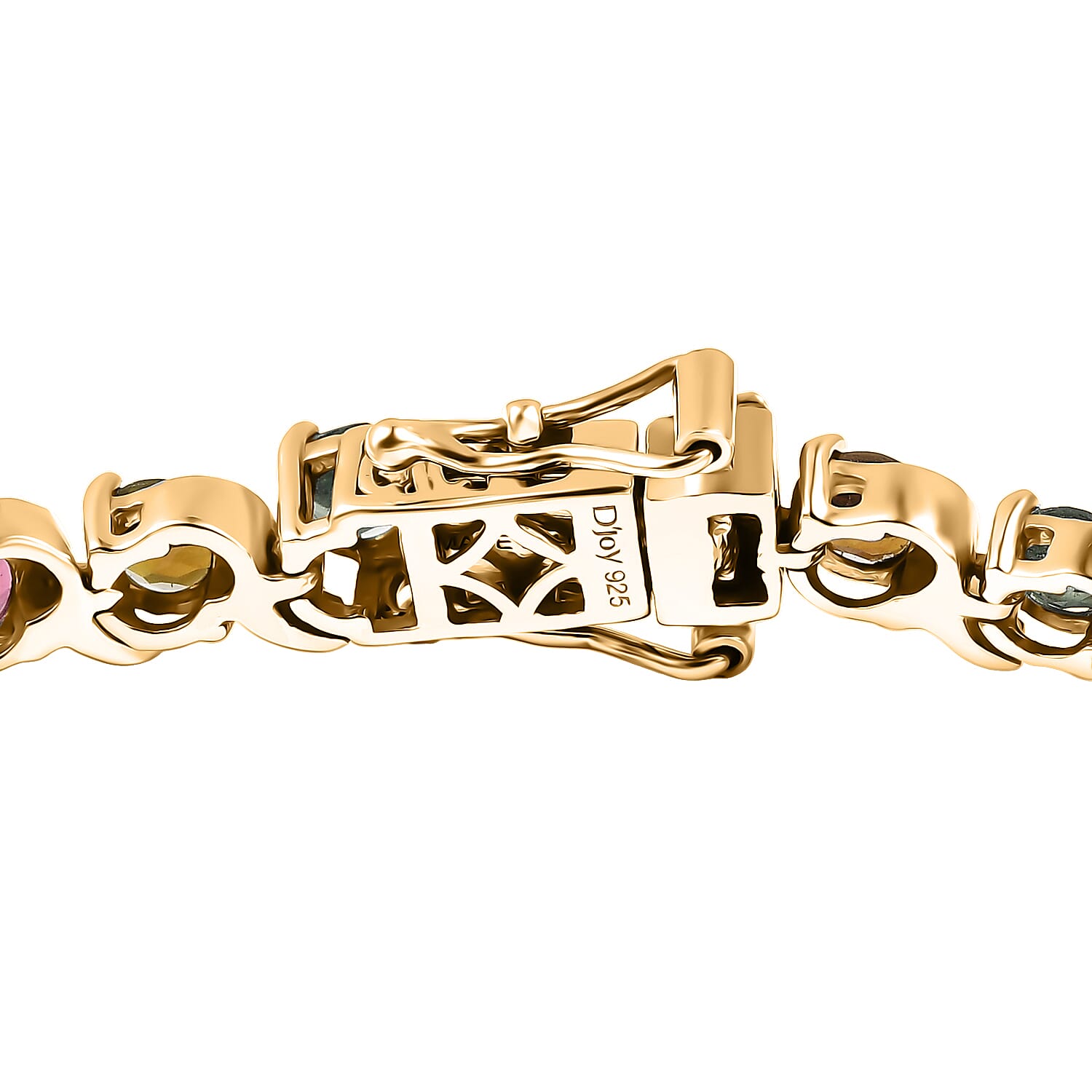 D'Joy Premium Multi-Tourmaline 7.85 ctw Spectrum Link Bracelet in 18K Vermeil Yellow Gold Over Sterling Silver (6.50 In)