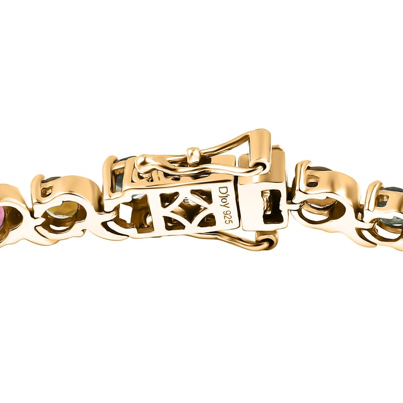 D'Joy Premium Multi-Tourmaline 7.85 ctw Spectrum Link Bracelet in 18K Vermeil Yellow Gold Over Sterling Silver (6.50 In)