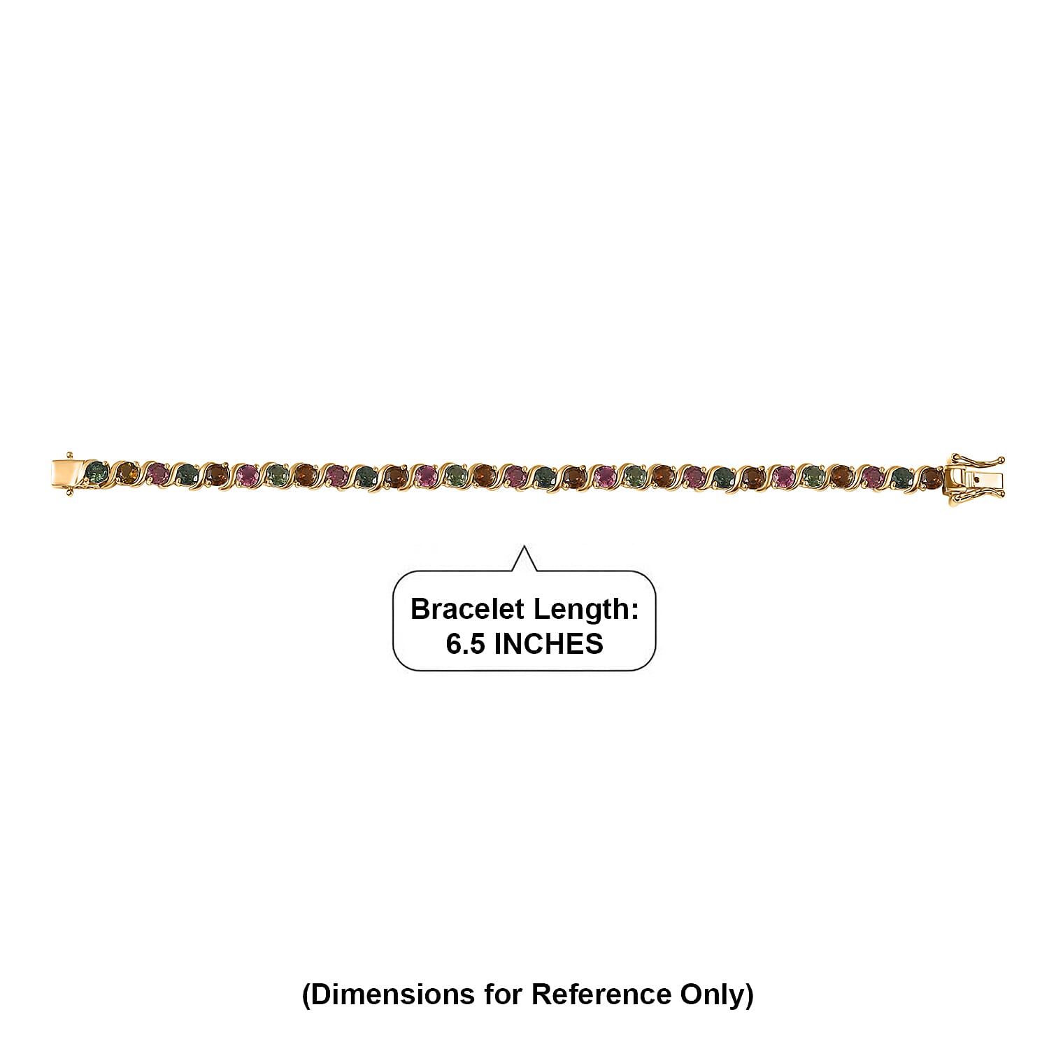 D'Joy Premium Multi-Tourmaline 7.85 ctw Spectrum Link Bracelet in 18K Vermeil Yellow Gold Over Sterling Silver (6.50 In)