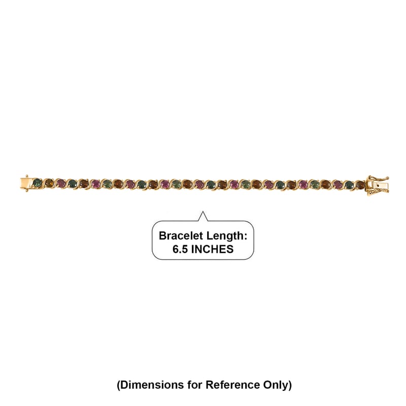 D'Joy Premium Multi-Tourmaline 7.85 ctw Spectrum Link Bracelet in 18K Vermeil Yellow Gold Over Sterling Silver (6.50 In)