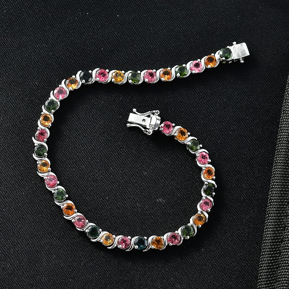 D'Joy Premium Multi-Tourmaline 7.85 ctw Spectrum Link Bracelet in Rhodium Over Sterling Silver (6.50 In) image number 1