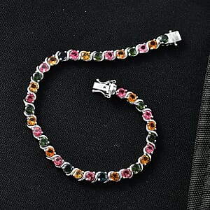 D'Joy Premium Multi-Tourmaline 7.85 ctw Spectrum Link Bracelet in Rhodium Over Sterling Silver (6.50 In)