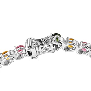 D'Joy Premium Multi-Tourmaline 7.85 ctw Spectrum Link Bracelet in Rhodium Over Sterling Silver (6.50 In)
