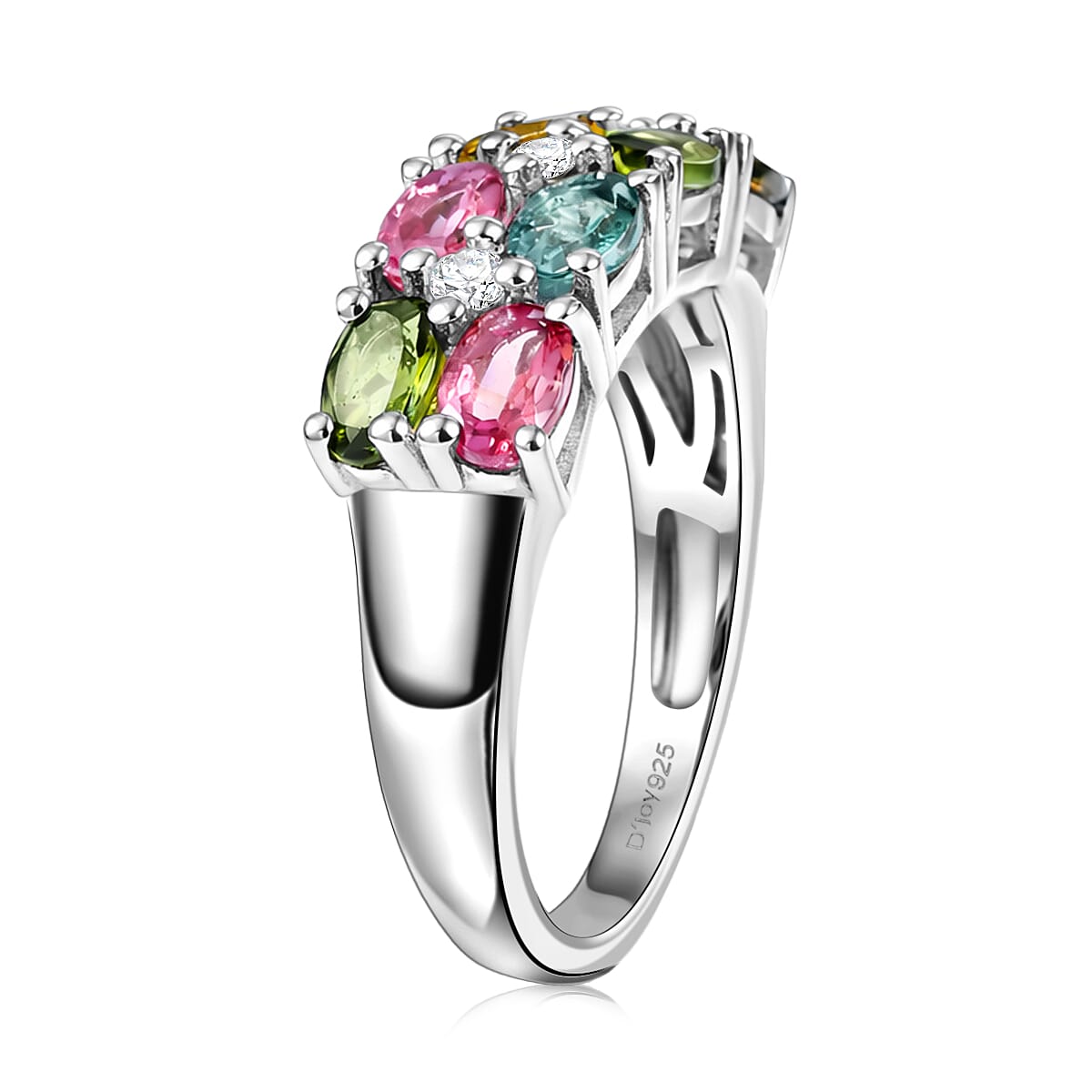 D'Joy Premium Multi Tourmaline, Moissanite Ring in Rhodium Over Sterling Silver (Size 10.0) 1.90 ctw image number 3