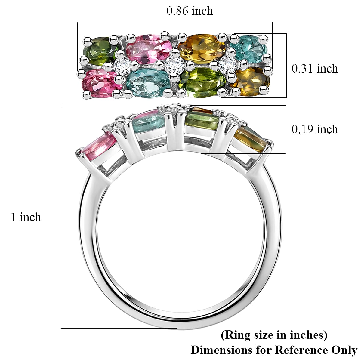 D'Joy Premium Multi Tourmaline, Moissanite Ring in Rhodium Over Sterling Silver (Size 10.0) 1.90 ctw image number 5
