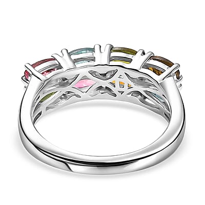 D'Joy Premium Multi Tourmaline and Moissanite 1.90 ctw Color Bliss Ring in Rhodium Over Sterling Silver (Size 5.0)