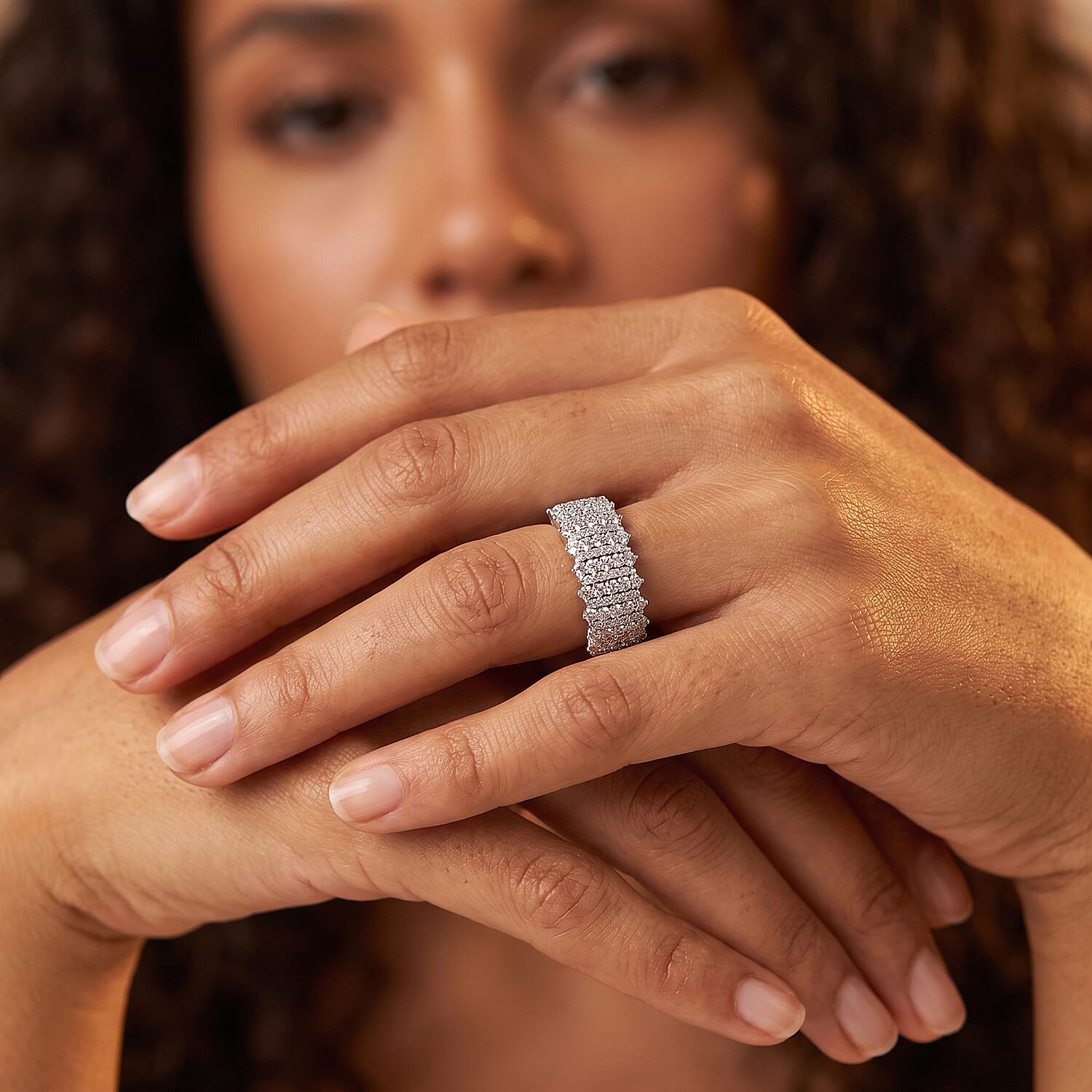 Luxuriant Lab Grown Diamond G-H SI 0.50 ctw Endless Light Flow Band Ring in Rhodium Over Sterling Silver (Size 6.0)