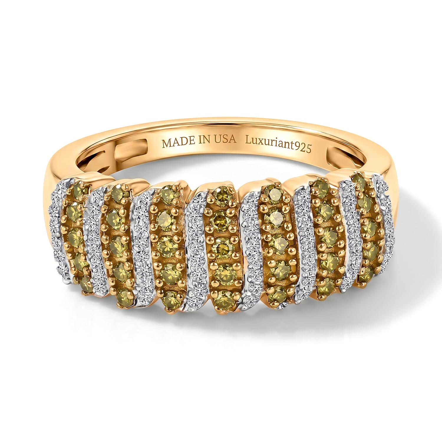 Luxuriant Lab Grown Yellow Diamond IR and Lab Grown Diamond SI 0.50 ctw Endless Light Flow Band Ring in 18K Vermeil Yellow Gold Over Sterling Silver (Size 6.0)