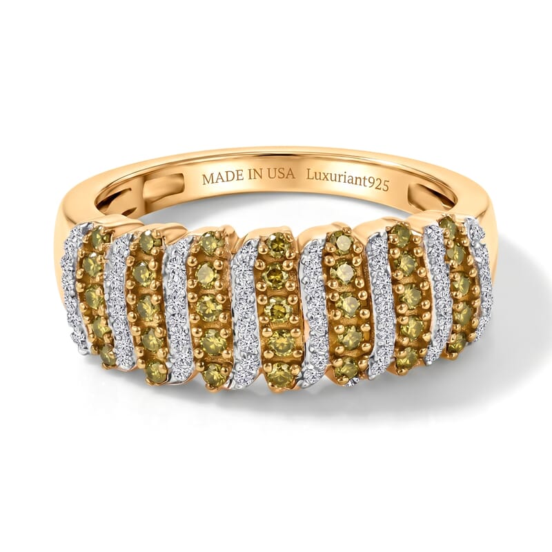 Luxuriant Lab Grown Yellow Diamond IR and Lab Grown Diamond SI 0.50 ctw Endless Light Flow Band Ring in 18K Vermeil Yellow Gold Over Sterling Silver (Size 6.0)