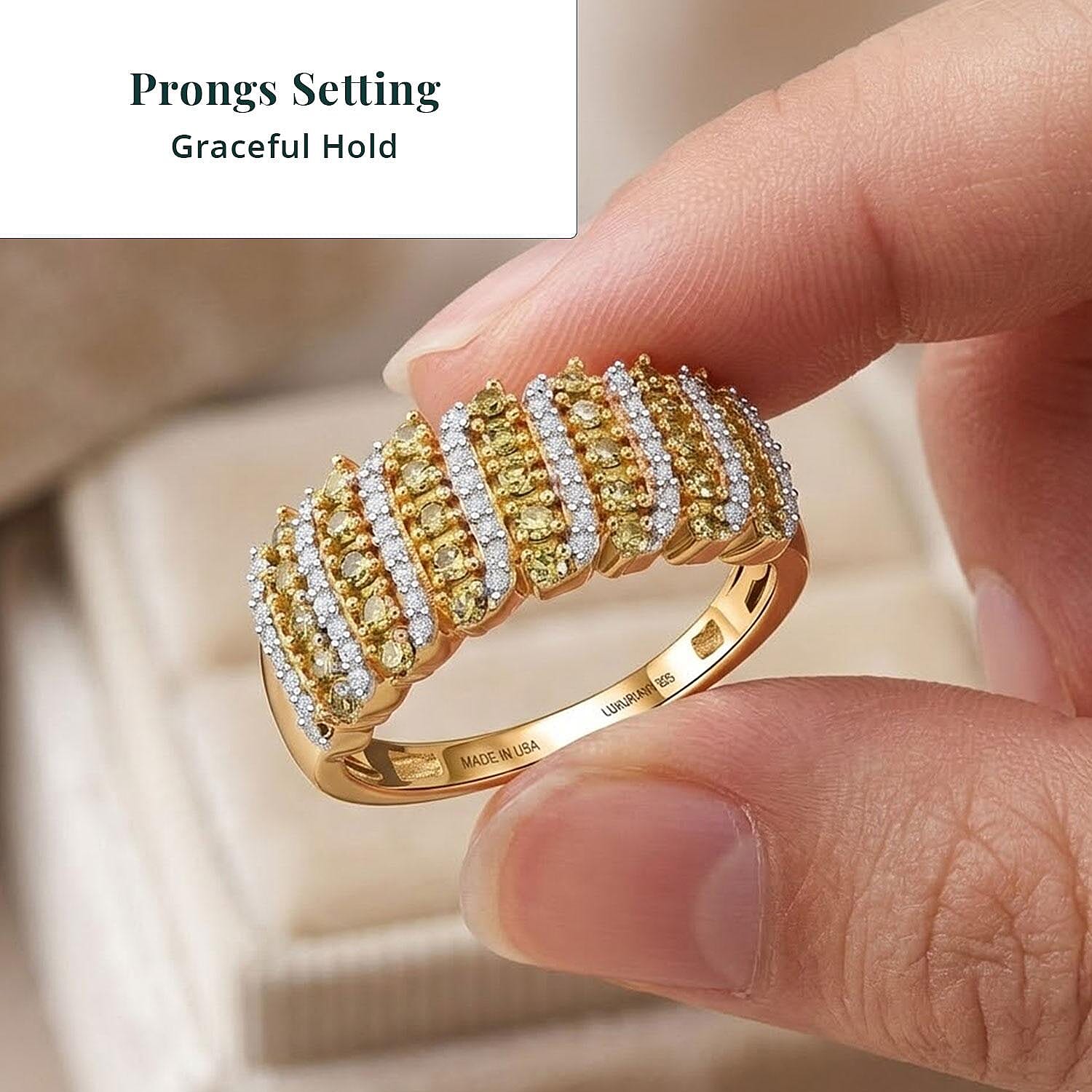 Luxuriant Lab Grown Yellow Diamond IR and Lab Grown Diamond SI 0.50 ctw Endless Light Flow Band Ring in 18K Vermeil Yellow Gold Over Sterling Silver (Size 6.0)