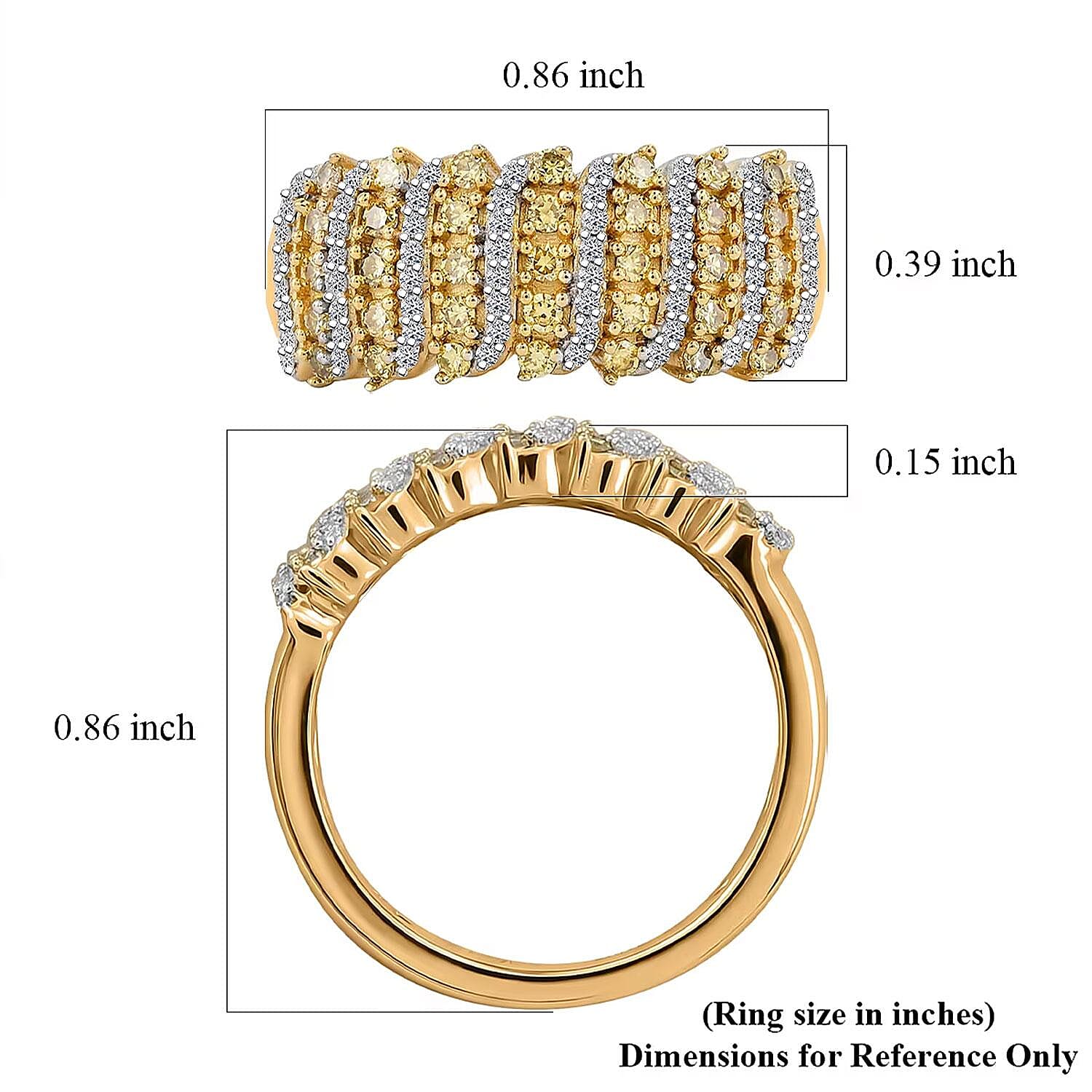 Luxuriant Lab Grown Yellow Diamond IR and Lab Grown Diamond SI 0.50 ctw Endless Light Flow Band Ring in 18K Vermeil Yellow Gold Over Sterling Silver (Size 6.0)