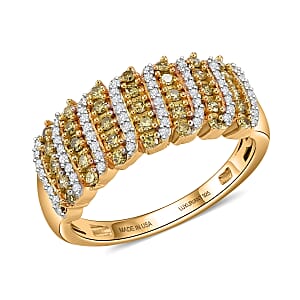 Luxuriant Lab Grown Yellow Diamond and Lab Grown Diamond SI 0.50 ctw Band Ring in 18K Vermeil Yellow Gold Over Sterling Silver (Size 7.0)