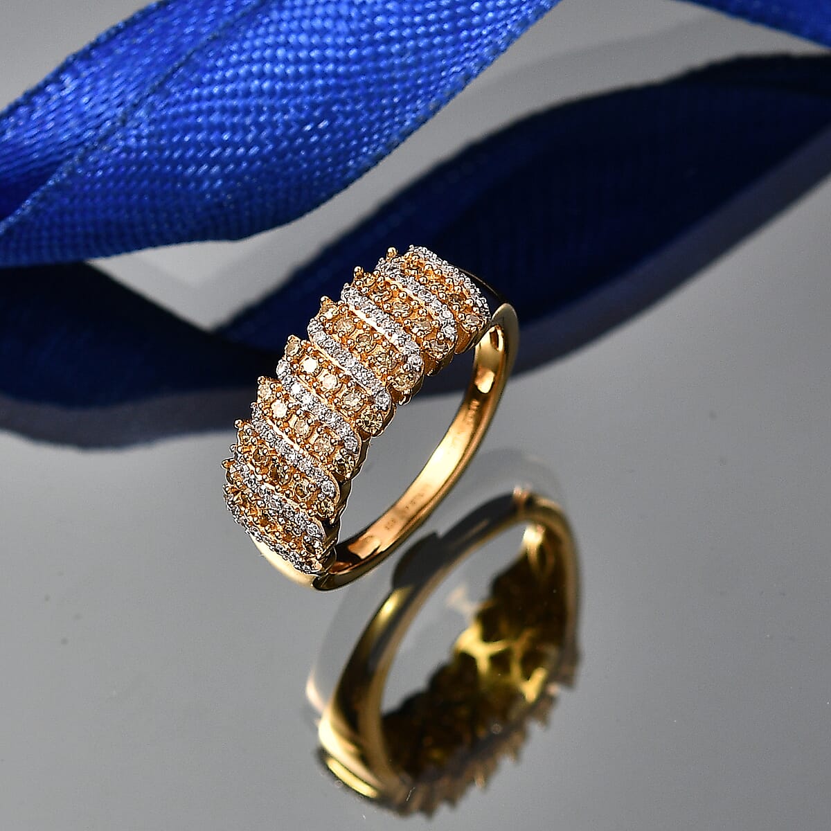 Luxuriant Lab Grown Yellow Diamond and Lab Grown Diamond SI 0.50 ctw Band Ring in 18K Vermeil Yellow Gold Over Sterling Silver (Size 7.0) image number 1