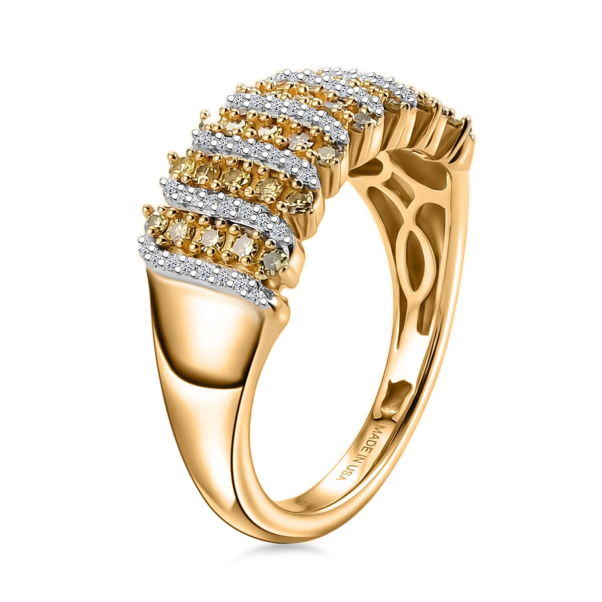 Luxuriant Lab Grown Yellow Diamond and Lab Grown Diamond SI 0.50 ctw Band Ring in 18K Vermeil Yellow Gold Over Sterling Silver (Size 7.0) image number 3
