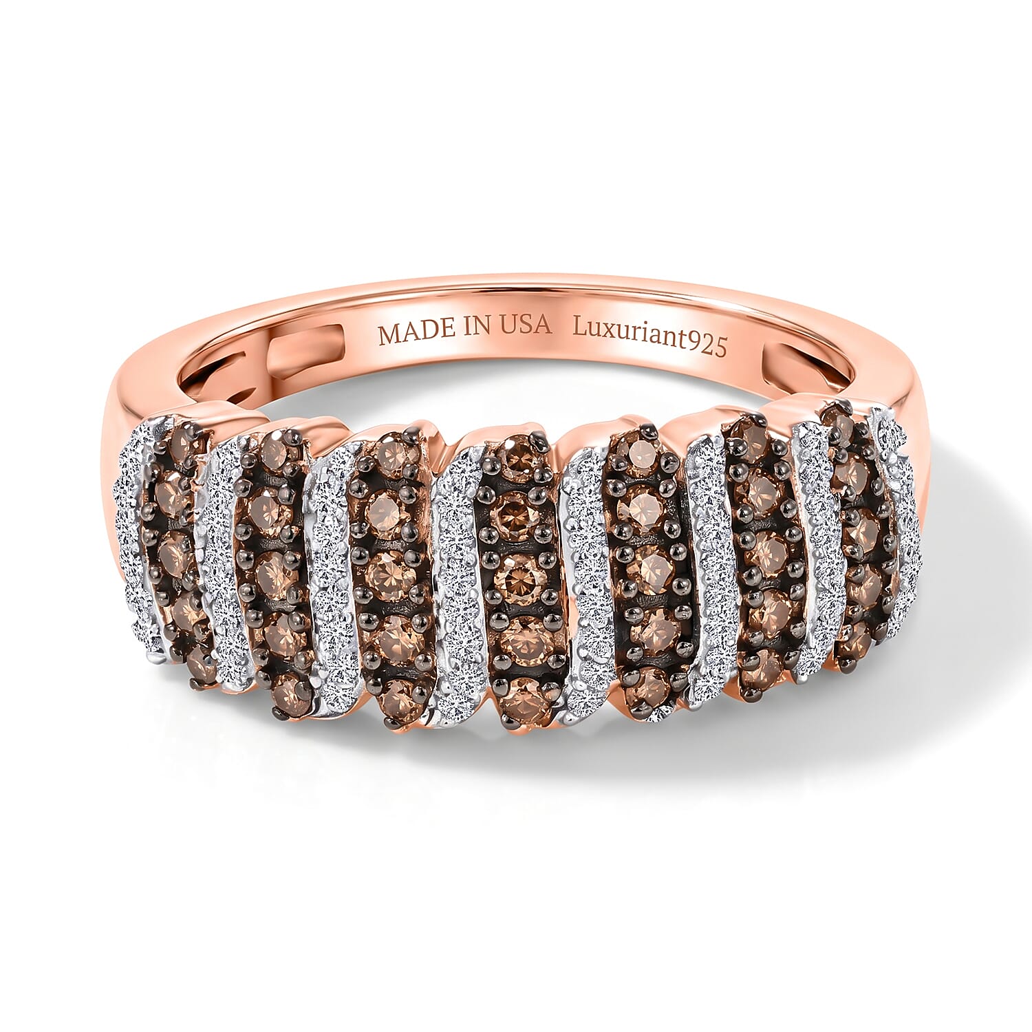 Luxuriant Lab Grown Red Diamond IR and Lab Grown Diamond SI 0.50 ctw Endless Light Flow Band Ring in 18K Vermeil Rose Gold Over Sterling Silver (Size 6.0)