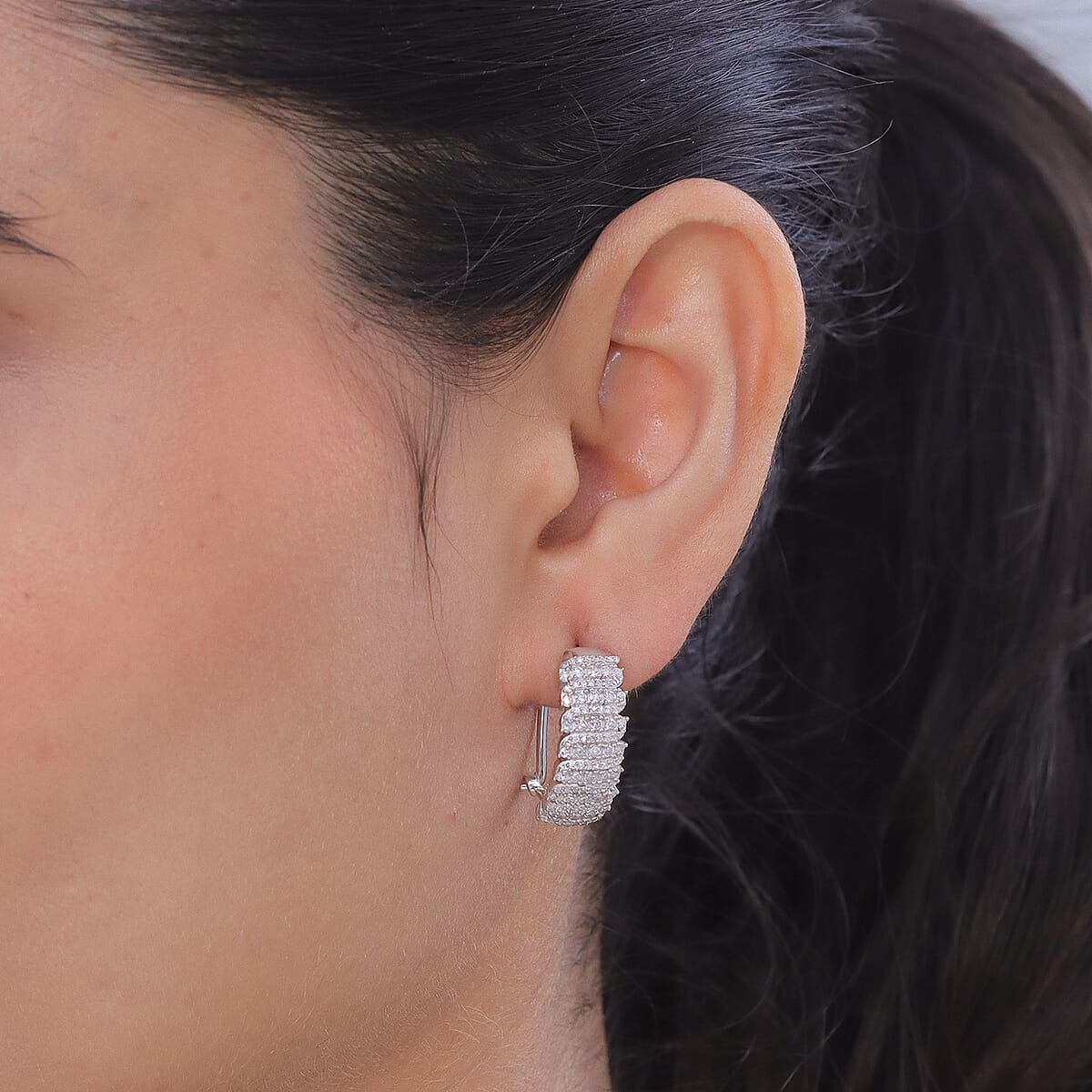 Luxuriant Lab Grown Diamond G-H SI 1.00 ctw Earrings in Rhodium Over Sterling Silver image number 2