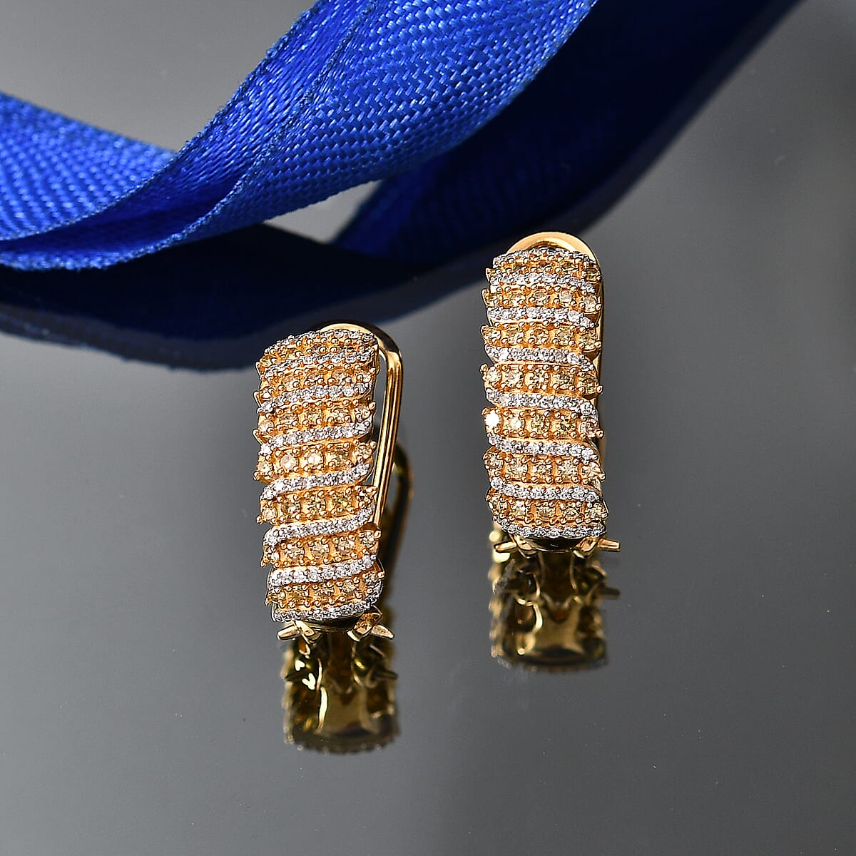 Luxuriant Lab Grown Yellow Diamond and Lab Grown Diamond SI 1.00 ctw Earrings in 18K Vermeil Yellow Gold Over Sterling Silver image number 1