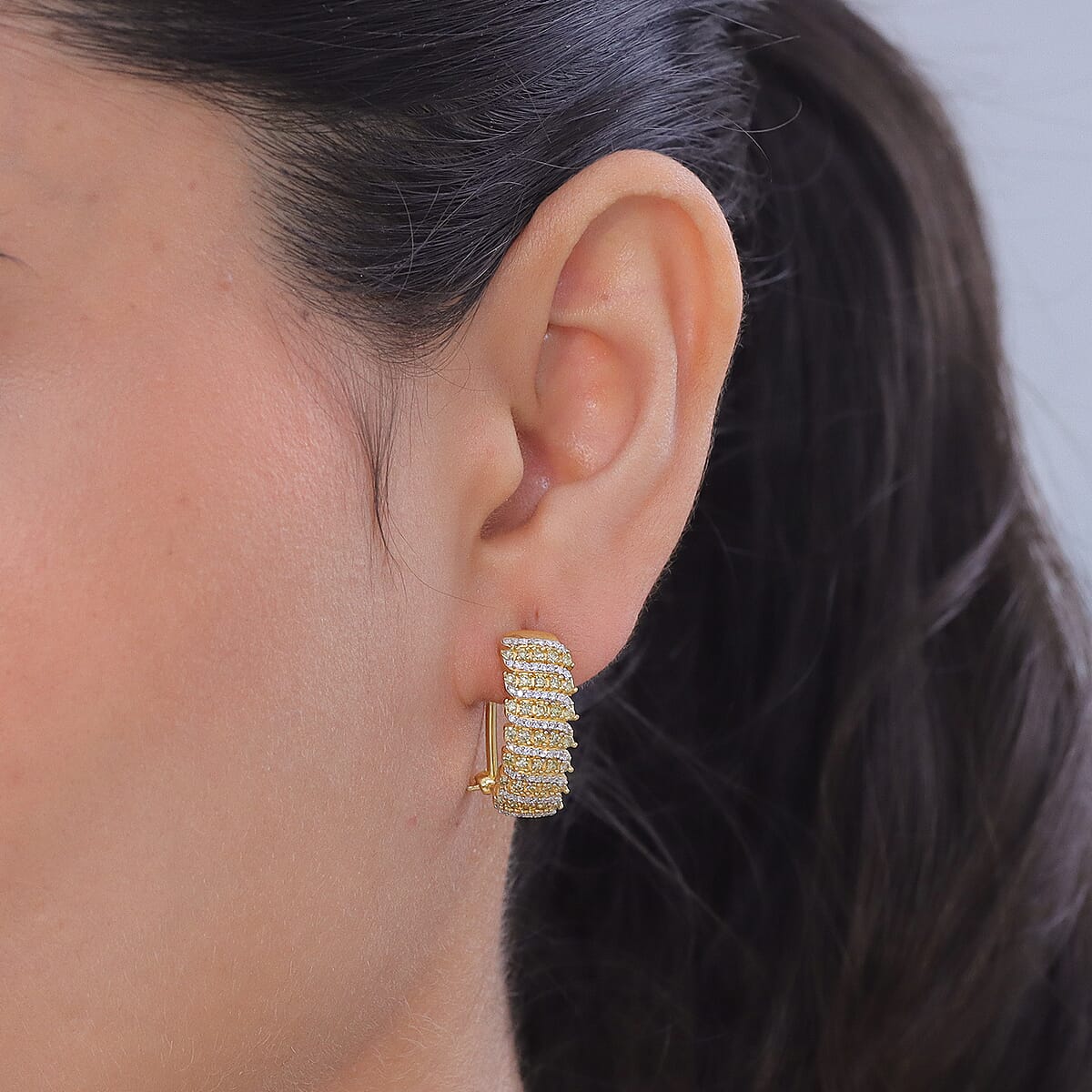 Luxuriant Lab Grown Yellow Diamond and Lab Grown Diamond SI 1.00 ctw Earrings in 18K Vermeil Yellow Gold Over Sterling Silver image number 2