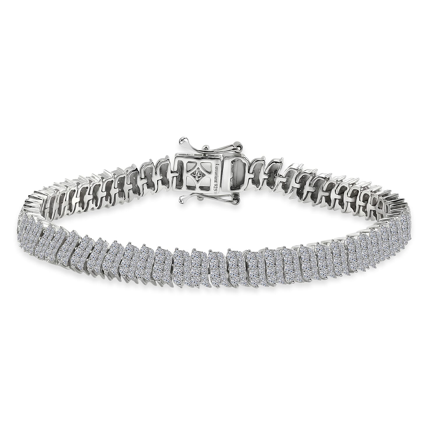 Luxuriant Lab Grown Diamond G-H SI 3.00 ctw Endless Light Flow Bracelet in Rhodium Over Sterling Silver (7.25 In)