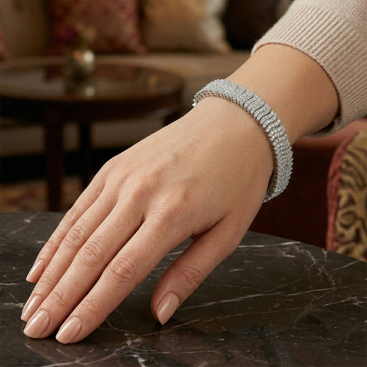 Luxuriant Lab Grown Diamond (G-H, SI) Bracelet in Rhodium Over Sterling Silver (7.25 In) 3.00 ctw image number 2